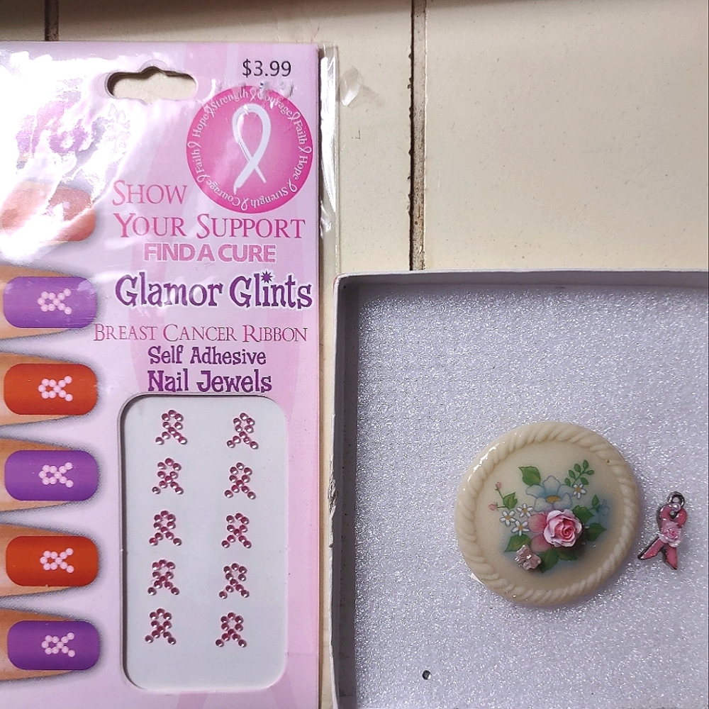 Lot of 3: Avon Brooch Pink Awareness Ribbon Nail Art Jewels - Picture 5 of 16